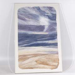 L Barrett Richmond Mid Century Blue and Tan Framed Artwork - 4241423