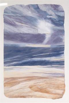 L Barrett Richmond Mid Century Blue and Tan Framed Artwork - 4241979