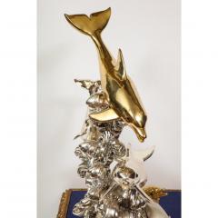 L Soprani Monumental Italian 925 Silver Lapis Dolphin Nautical Centerpiece Sculpture - 1111896