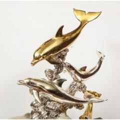 L Soprani Monumental Italian 925 Silver Lapis Dolphin Nautical Centerpiece Sculpture - 1111897