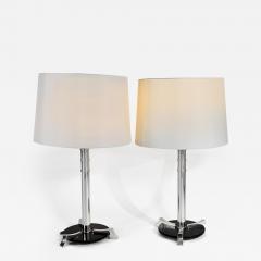 L on Jallot Elegant pair of table lamps in silvered metal - 2828691