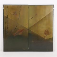 L on Jallot Near the Ocean Floor Art Deco Lacquered Screen w Fish Coral by Jallot - 3596238