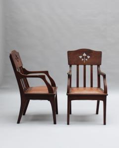 L on Jallot Pair of Fine French Art Nouveau Solid Oak Armchairs by Leon Jallot - 4333408