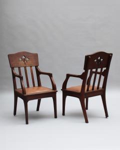 L on Jallot Pair of Fine French Art Nouveau Solid Oak Armchairs by Leon Jallot - 4333409