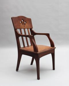 L on Jallot Pair of Fine French Art Nouveau Solid Oak Armchairs by Leon Jallot - 4333410