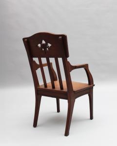 L on Jallot Pair of Fine French Art Nouveau Solid Oak Armchairs by Leon Jallot - 4333419