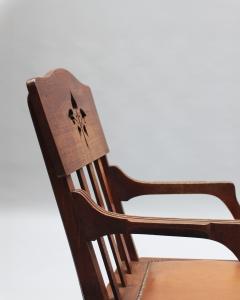 L on Jallot Pair of Fine French Art Nouveau Solid Oak Armchairs by Leon Jallot - 4333427