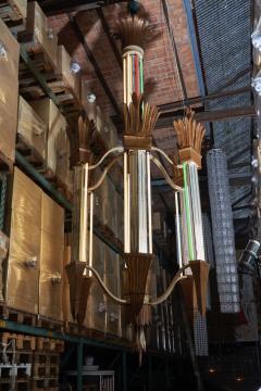 L on Stynen Art Deco Gilt Metal Chandelier by L on Stynen 1930s - 4510409