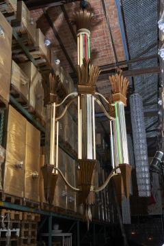 L on Stynen Art Deco Gilt Metal Chandelier by L on Stynen 1930s - 4510414