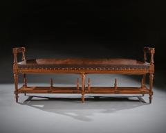 LARGE 19TH CENTURY FRENCH WALNUT EMBOSSED LEATHER SNOOKER BENCH - 2399243