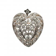 LARGE ANTIQUE OLD EUROPEAN CUT DIAMOND HEART PENDANT AND BROOCH - 2711644