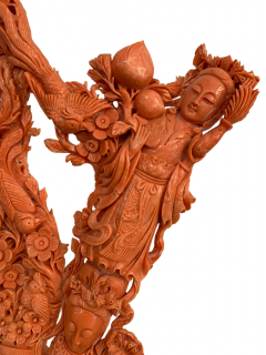 LARGE CHINESE IMPERIAL QUALITY CARVED RED CORAL CARVING OF IMMORTALS - 3538070