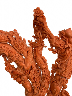 LARGE CHINESE IMPERIAL QUALITY CARVED RED CORAL CARVING OF IMMORTALS - 3538079