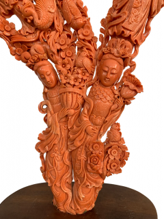 LARGE CHINESE IMPERIAL QUALITY CARVED RED CORAL CARVING OF IMMORTALS - 3538088