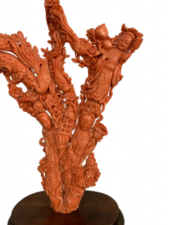 LARGE CHINESE IMPERIAL QUALITY CARVED RED CORAL CARVING OF IMMORTALS - 3538112