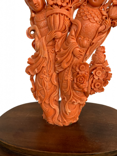 LARGE CHINESE IMPERIAL QUALITY CARVED RED CORAL CARVING OF IMMORTALS - 3538156