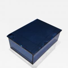 LARGE COBALT BLUE MIRRORED CHROME ART DECO HUMIDOR BOX - 2927933