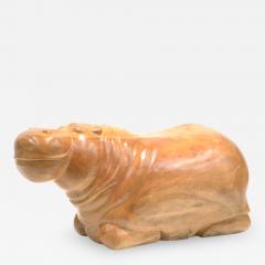 LARGE HAND CARVED WOOD HIPPO SCULPTURE - 1108516