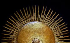 LARGE MID 20TH CENTURY SPANISH GILT IRON SUNBURST WALL OR CEILING LIGHT - 2048777