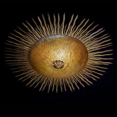 LARGE MID 20TH CENTURY SPANISH GILT IRON SUNBURST WALL OR CEILING LIGHT - 2048791