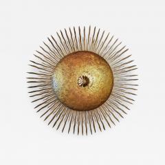 LARGE MID 20TH CENTURY SPANISH GILT IRON SUNBURST WALL OR CEILING LIGHT - 2050106
