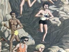 LARGE MODERN COLORFUL RUNNERS ON ROCK MOUNTAIN PAINTING BY DON GRANT - 4790652
