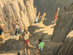 LARGE MODERN COLORFUL RUNNERS ON ROCK MOUNTAIN PAINTING BY DON GRANT - 4792232