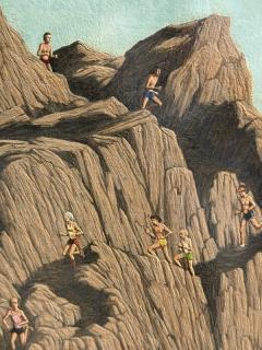 LARGE MODERN COLORFUL RUNNERS ON ROCK MOUNTAIN PAINTING BY DON GRANT - 4792238