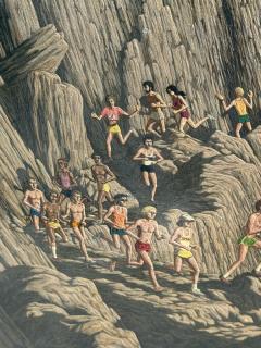 LARGE MODERN COLORFUL RUNNERS ON ROCK MOUNTAIN PAINTING BY DON GRANT - 4792242