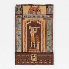 LARGE SWEDISH ART DECO FLAT WEAVE RUG WITH BLACKSMITH - 745011