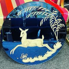 LEAPING DEER BLUE ART DECO ROUND MIRROR - 2125827