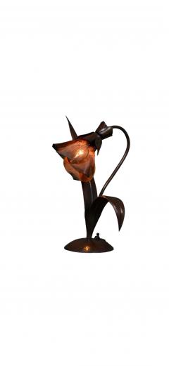 LILLIAN PALMER RARE ARTS CRAFTS PAIR HANDFORGED COPPER FLOWER LAMPS BY LILLIAN PALMER - 4695683