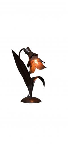 LILLIAN PALMER RARE ARTS CRAFTS PAIR HANDFORGED COPPER FLOWER LAMPS BY LILLIAN PALMER - 4695845