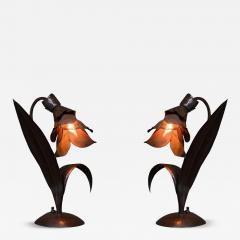 LILLIAN PALMER RARE ARTS CRAFTS PAIR HANDFORGED COPPER FLOWER LAMPS BY LILLIAN PALMER - 4695847