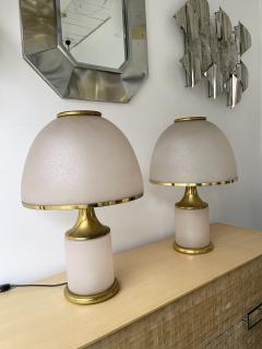 La Murrina Large Pair of Brass Mushroom Bubble Murano Glass Lamps Italy 1970s - 2339715