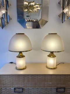 La Murrina Large Pair of Brass Mushroom Bubble Murano Glass Lamps Italy 1970s - 2339717