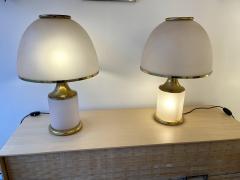 La Murrina Large Pair of Brass Mushroom Bubble Murano Glass Lamps Italy 1970s - 2339719