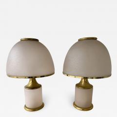 La Murrina Large Pair of Brass Mushroom Bubble Murano Glass Lamps Italy 1970s - 2343647