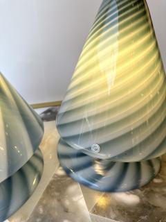 La Murrina Pair of Blue Spiral Murano Glass Lamps by La Murrina Italy 1970s - 3049162