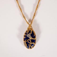 La Triomphe La Triomphe Tear Drop Lapis Round Brilliant Diamond 18k Yellow Gold Pendant - 1612704