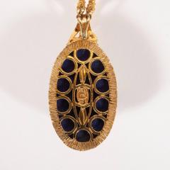 La Triomphe La Triomphe Tear Drop Lapis Round Brilliant Diamond 18k Yellow Gold Pendant - 1612758