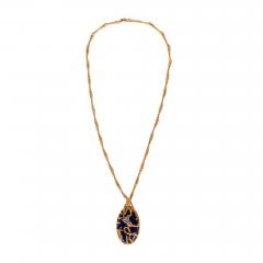 La Triomphe La Triomphe Tear Drop Lapis Round Brilliant Diamond 18k Yellow Gold Pendant - 1618054