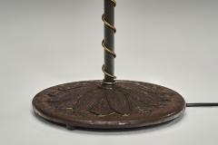 Lacquered Cast Iron Floor Lamp with Flower Relief Scandinavia Mid 20th Century - 4610943