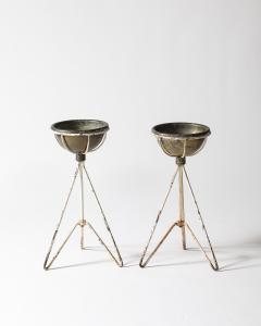 Lacquered Metal and Copper Plant Stand with Copper Pot - 4210429