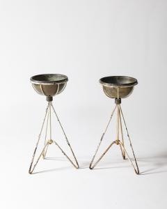 Lacquered Metal and Copper Plant Stand with Copper Pot - 4210431