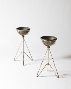 Lacquered Metal and Copper Plant Stand with Copper Pot - 4210435