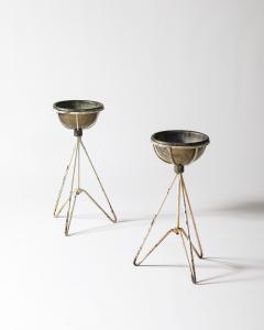 Lacquered Metal and Copper Plant Stand with Copper Pot - 4210436