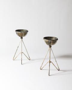 Lacquered Metal and Copper Plant Stand with Copper Pot - 4210439