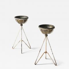 Lacquered Metal and Copper Plant Stand with Copper Pot - 4211797