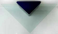 Lacquered Modern Triangle Coffee Tables with Glass Pair in Deep Midnight Blue - 4125704